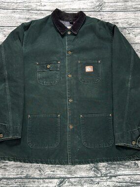 Vintage Carhartt C02 SPC Spruce Green Blanket Lined Chore Coat USA Made 2XL Tall